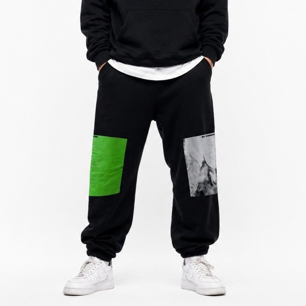 Snoh Aalegra Merch Black Graphic Sweatpants Mens XL Made in USA Be Careful Green